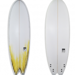 Wider round nose swallow tail fish with yellow deck spray and quad | Classic