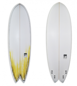 Wider round nose swallow tail fish with yellow deck spray and quad | Classic